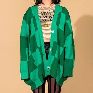 Dressed in Lala Green Oversized Geometric Pattern Women Sweater
